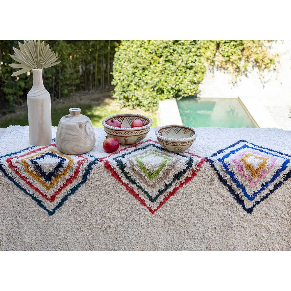 Tapis en coton lavable avec motifs Losanges colorés Fond écru