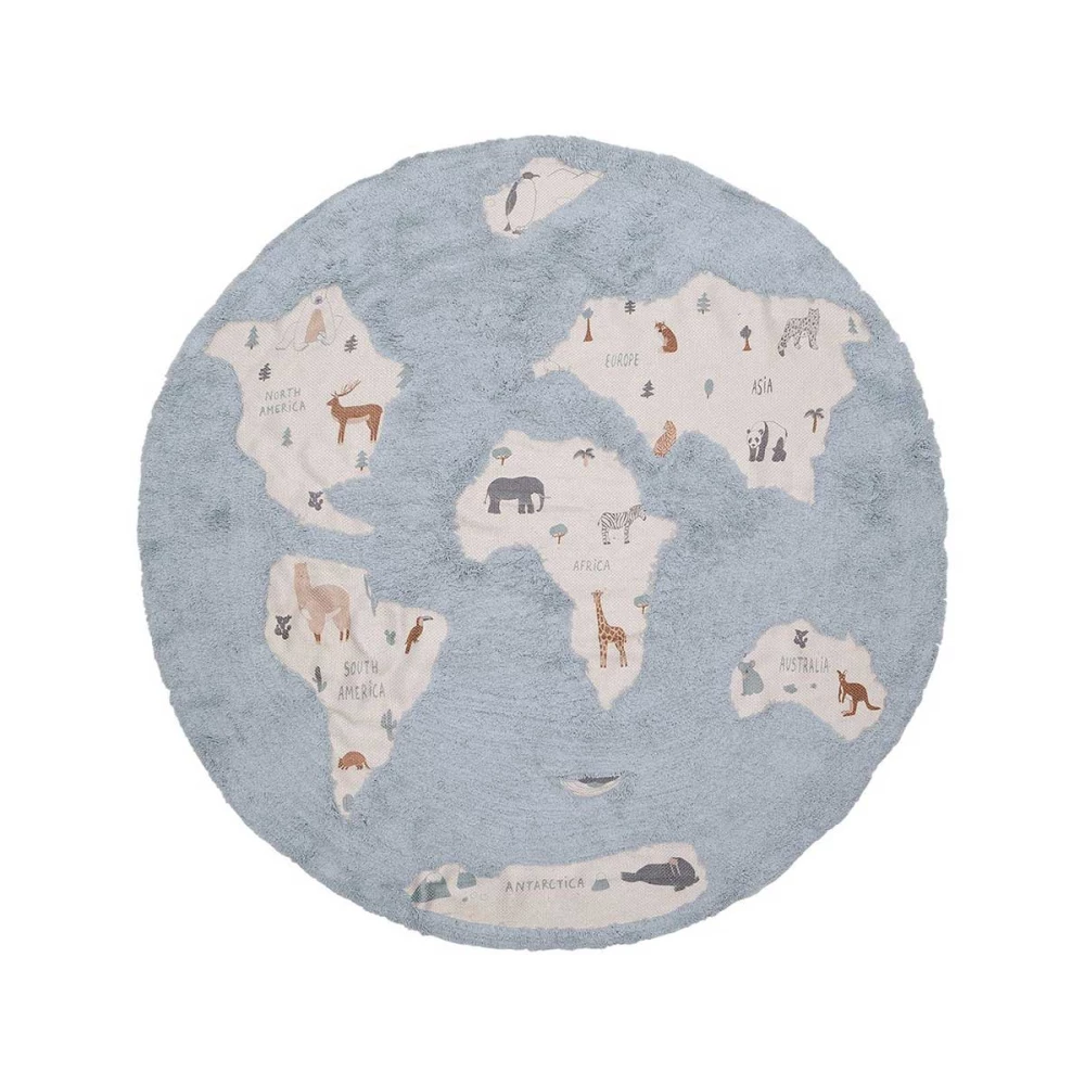 Carte du monde - tapis enfant lavable bleu 80 x 120 cm