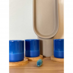 Coffret 4 tasses à café bleues avec sous tasses en bambou - Opjet Paris