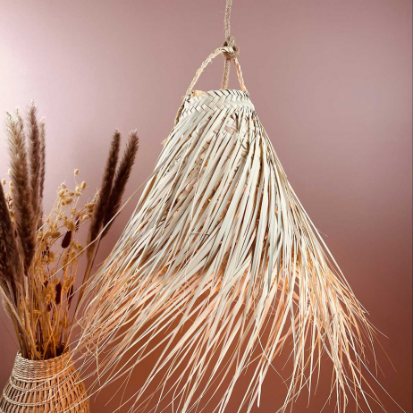 Grande suspension conique en fibres de palmier