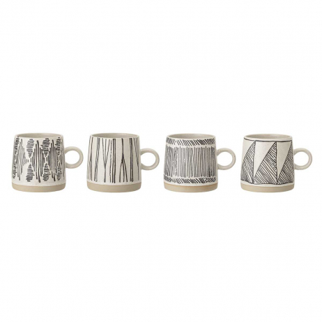 Coffret 4 mugs - tasses en grés motifs ethnique - Bloomingville