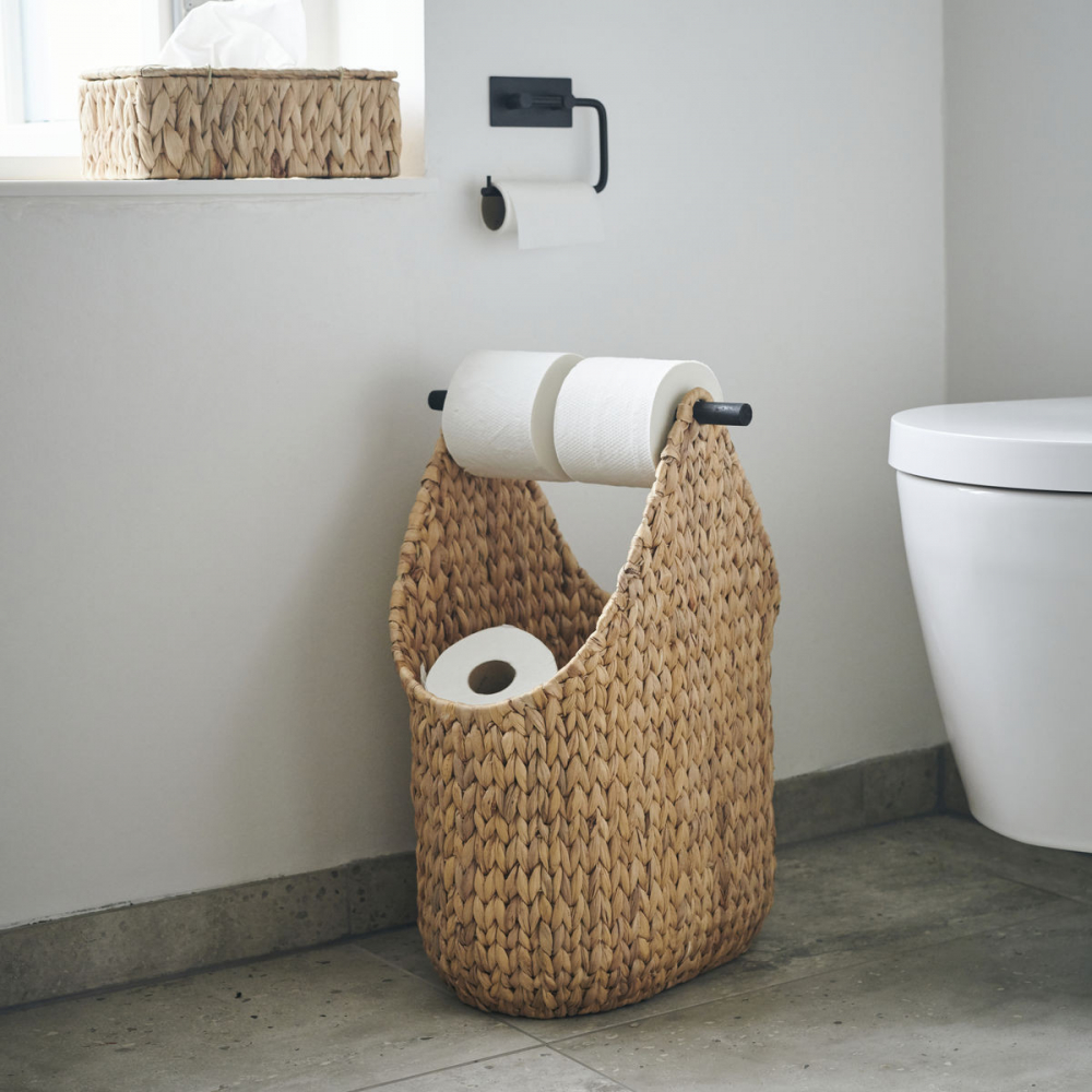 Porte-papier toilette naturel et son panier en Jacinthe d'eau