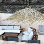 Suspension Parasol en palmier naturel tressé du Maroc forme évasée