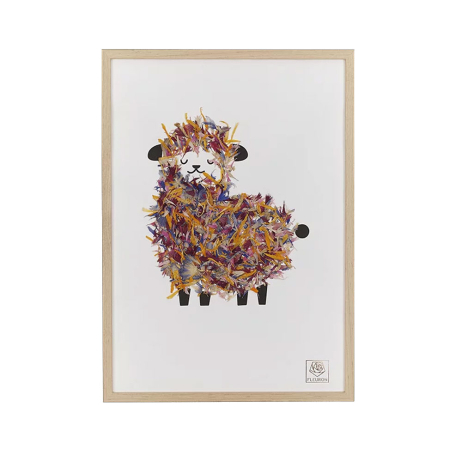 Cadre Tableau herbier de fleurs séchées Mouton multicolore