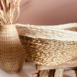 Corbeille à pain en herbes tressées coloris naturel et blanc - 40*15cm