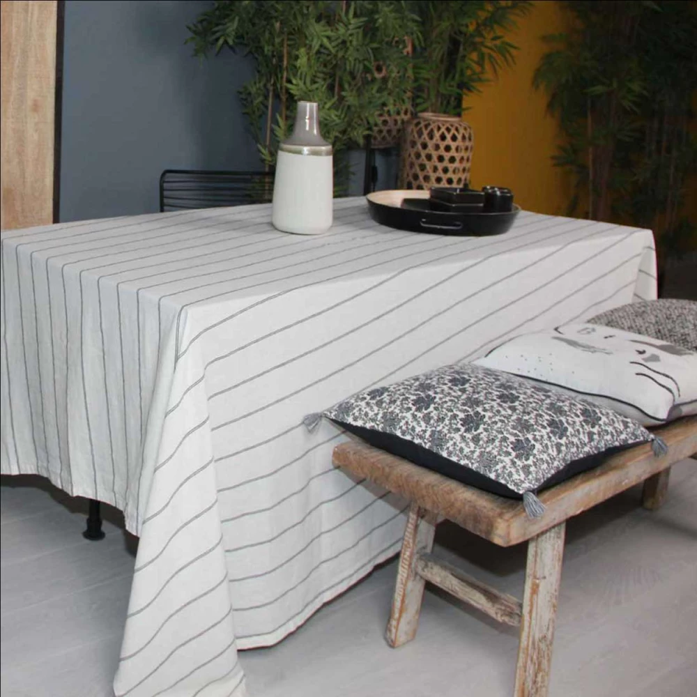 Coton Lin Nappes Tissu Lourd Boho Table Cover Nappe De Table Pour Ferme  Café Cuisine Pique-nique Blanc Noir (rectangle / oblong, 55  X