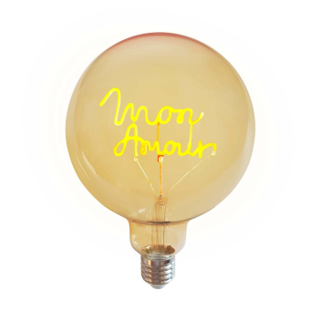 Ampoule LED E27 ambrée mot Mon amour D12.5cm