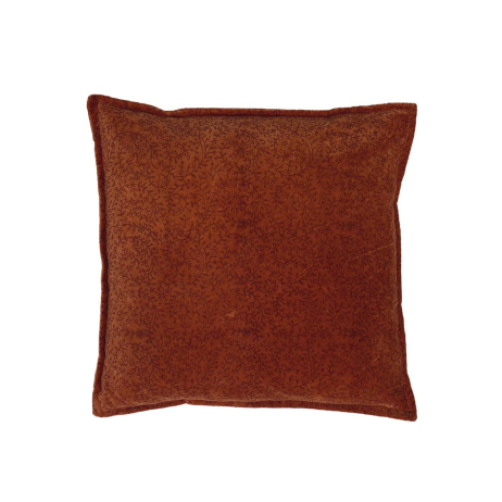 Coussin Velours 100% coton motif végétal coloris rouge brique - Garni