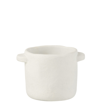 Cache-Pot en poterie effet ciment blanc D14*H12cm