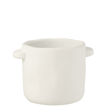 Cache-Pot en poterie effet ciment blanc D16*H14.5cm