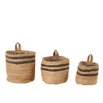 Panier ou cache pot en jute et coton à suspendre naturel et noir - 3 tailles