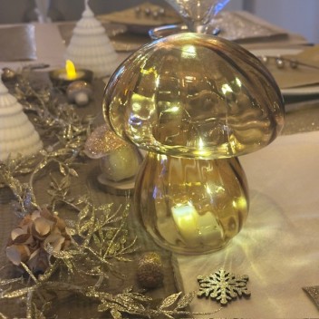Lampe décorative champi verre strié ambré LED à piles 2