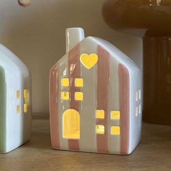 Maison déco lumineuse rayé rose LED à piles