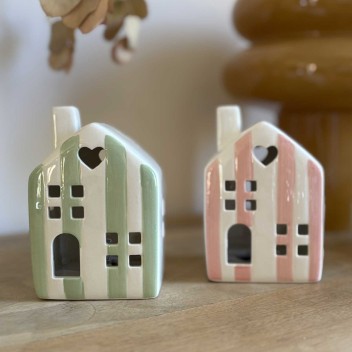 Maison déco lumineuse rayé rose LED à piles 2