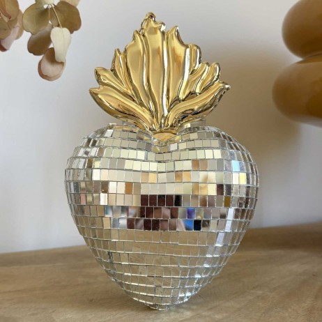 Déco à accrocher Cœur disco Ex-voto argenté