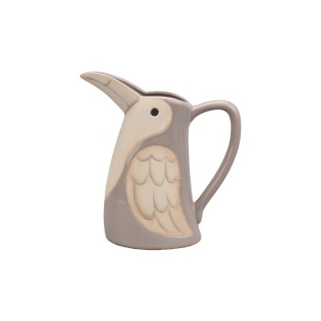 Pichet, carafe oiseau en grès beige