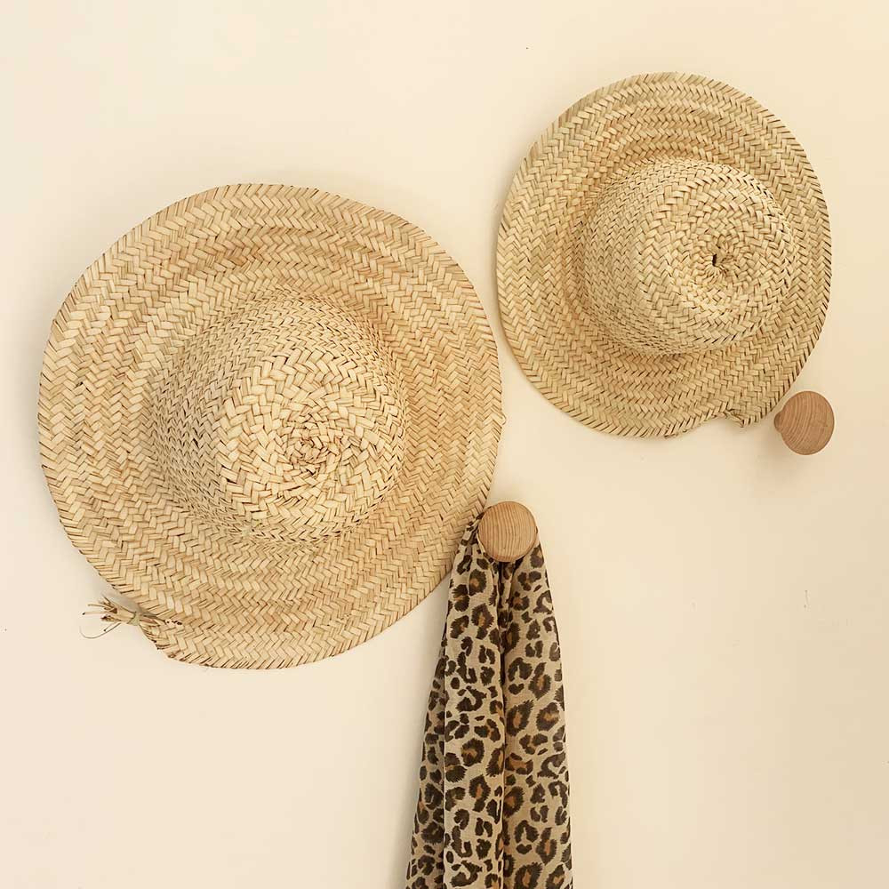 Chapeau en palmier pour déco murale fait main au Maroc - 3 tailles
