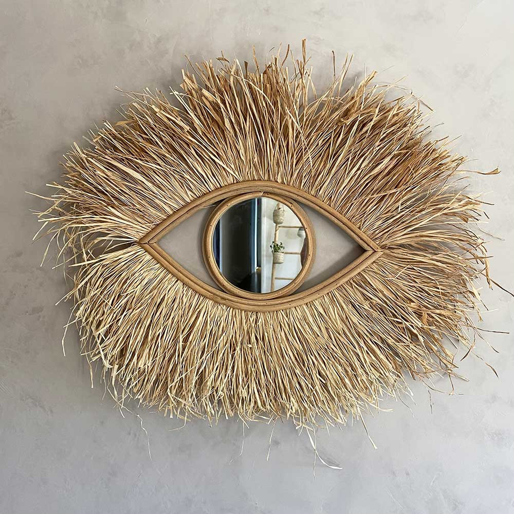 Miroir Oeil de Bali raphia 67 x 89 cm