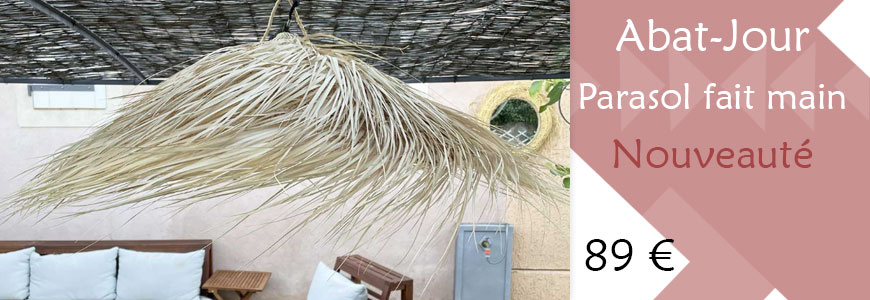 abat jour forme parasol en fibre de palmier